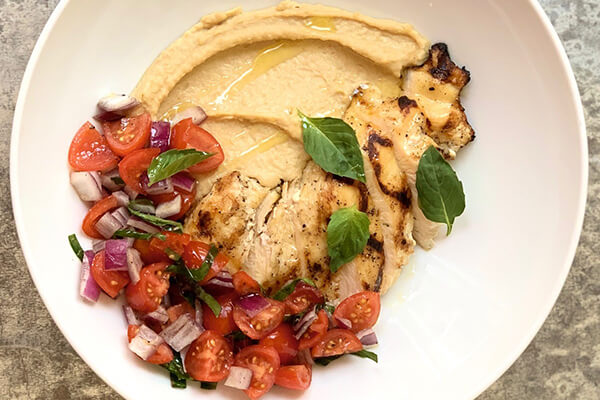 Caprese Chicken Hummus Bowl