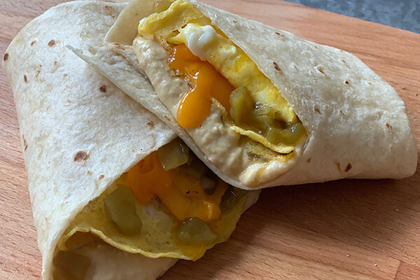 Hatch Green Chile Breakfast Burrito with Hummus