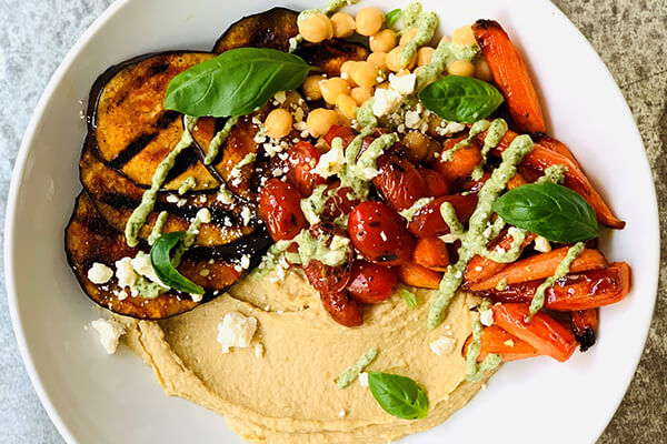 Harissa Eggplant Hummus Bowl