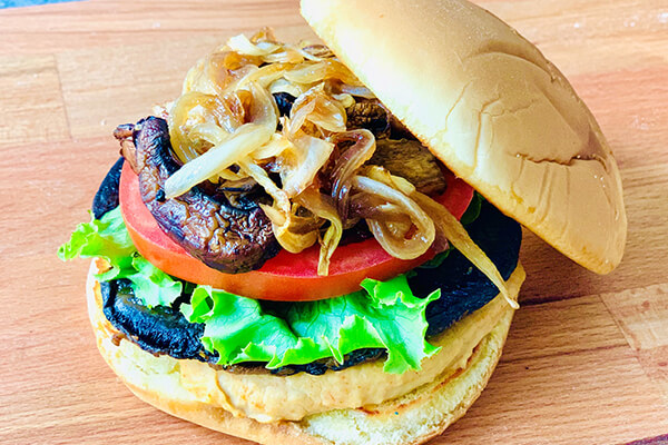 Grilled Portobello Smoke House Burger with Hummus