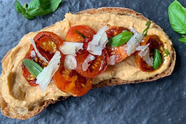 Roasted Tomato Basil Hummus Toast