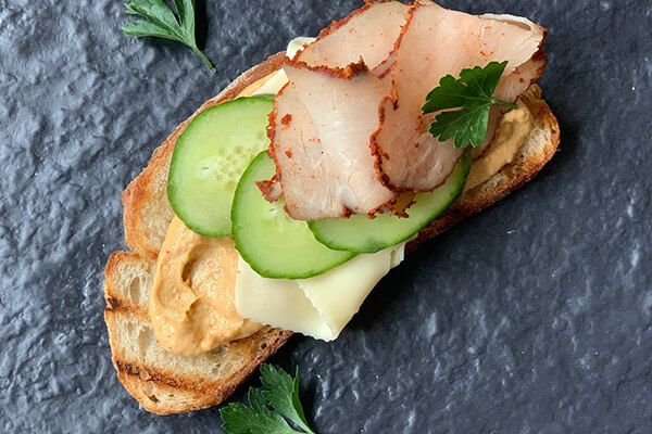 Smoked Turkey & Havarti Hummus Toast