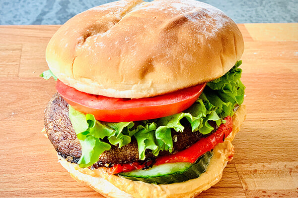 Mediterranean Portobello Burger with Hummus